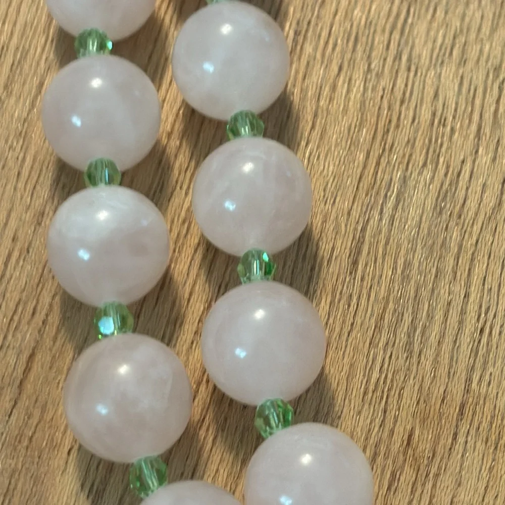 Vintage pink quartz and green crystal beaded choker statement necklace 16” - Picture 2 of 6